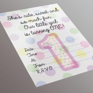 1 Year Old Girl Party Invite - 20 A5 Invitation Pack