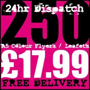 250 A5 Full Colour Digital Printed Flyers / Leaflets High Quality 24hr Dispatch