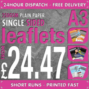 100 A3 Flyers / Leaflets - Full Colour - SINGLE SIDED - 24hr Dispatch - 250gsm Plain