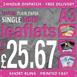 100 A3 Flyers / Leaflets - Full Colour - SINGLE SIDED - 24hr Dispatch - 350gsm Plain