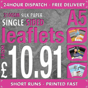100 A5 Flyers / Leaflets - Full Colour - SINGLE SIDED - 24hr Dispatch - 210gsm Silk