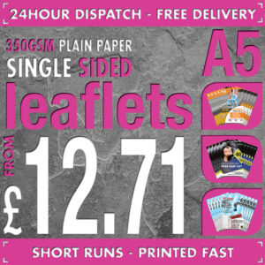 100 A5 Flyers / Leaflets - Full Colour - SINGLE SIDED - 24hr Dispatch - 350gsm Plain