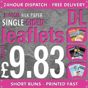 100 DL Flyers / Leaflets - Full Colour - SINGLE SIDED - 24hr Dispatch - 210gsm Silk